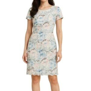 Preston & York Lace White Floral Peach Blue Green Sheath Spring Dress 8